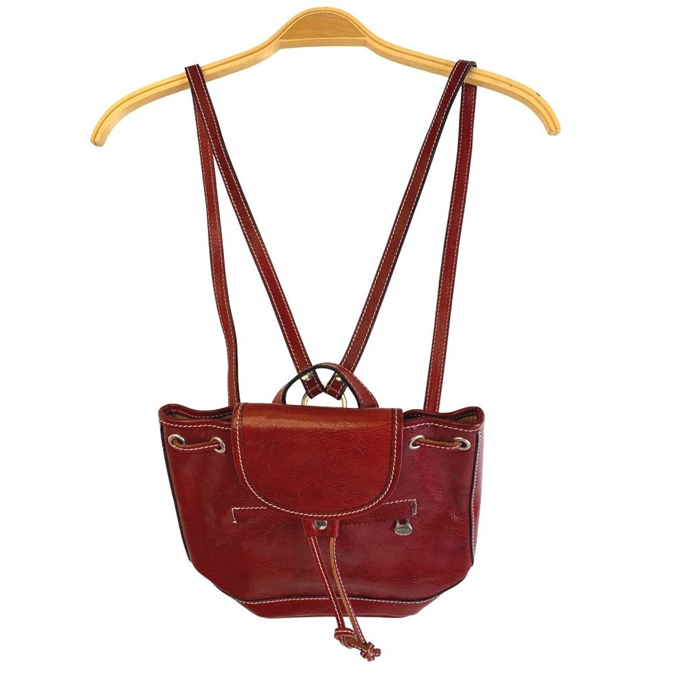 Handmade Italian Red Leather Backpack Purse Medium Bag Natural Leather Italy